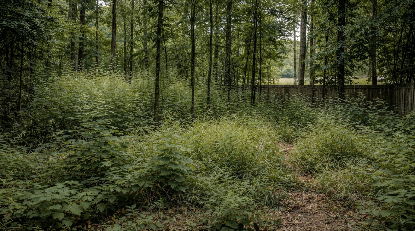 Overgrown corner lot before